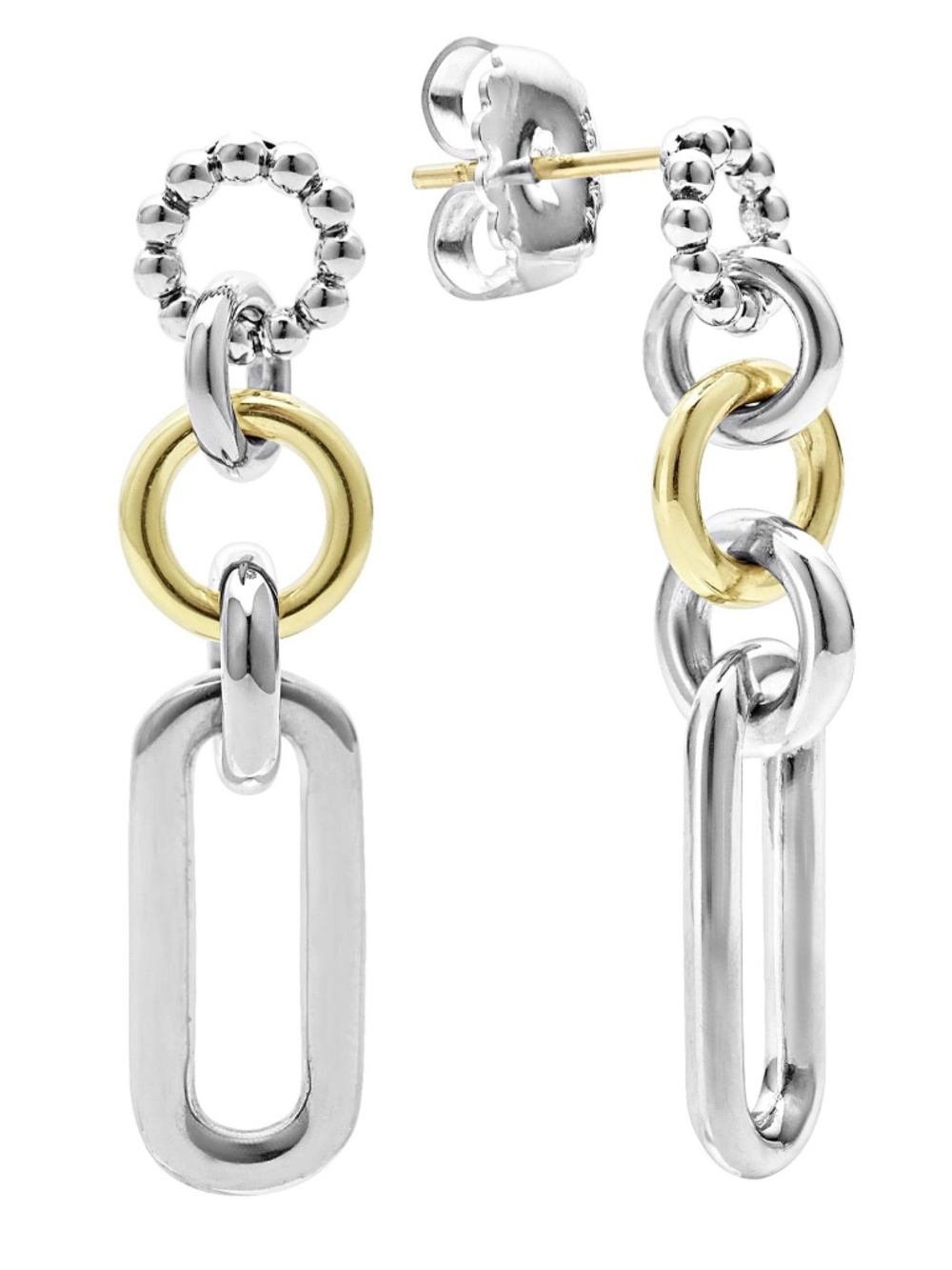 LAGOS Signature Caviar Circle Link Drop Earrings Sterling Silver & 18K Gold